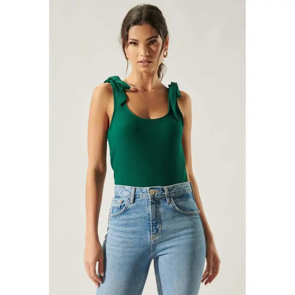 Ripley Ribbed Scoop Neck Cropped Tank Top NWT green - Picture 1 of 2